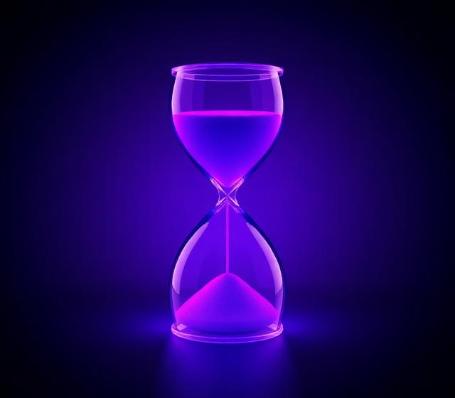 Violet glass hourglass representing time leverage